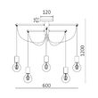 PENDUL G004C-6H-6xE27 CU CABLU NEGRU 