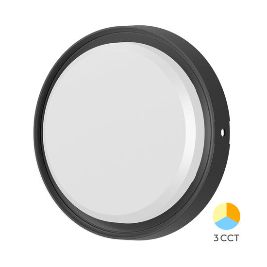 PLAFONIERA LED 12W 3in1 D:180MM IP65 NEGRU BULKHEAD RND