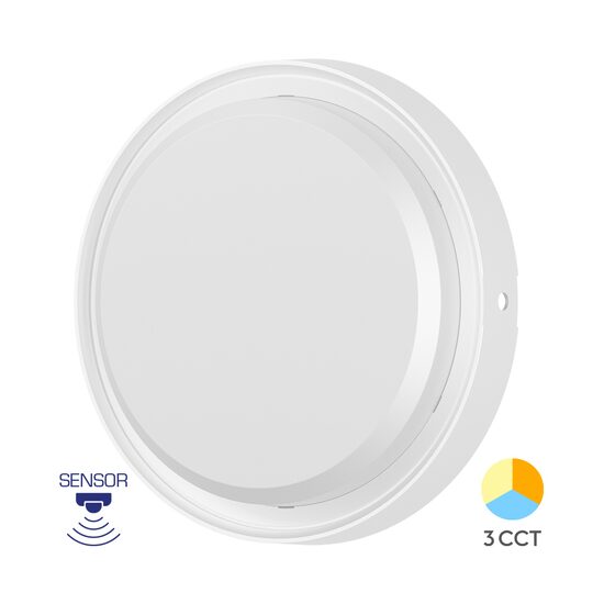 PLAFONIERA LED 18W 3in1 D:222MM IP65 SENZOR ALB BULKHEAD RND