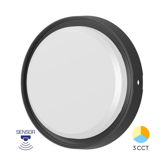 PLAFONIERA LED 18W 3in1 D:222MM IP65 SENZOR NEGRU BULKHEAD RND