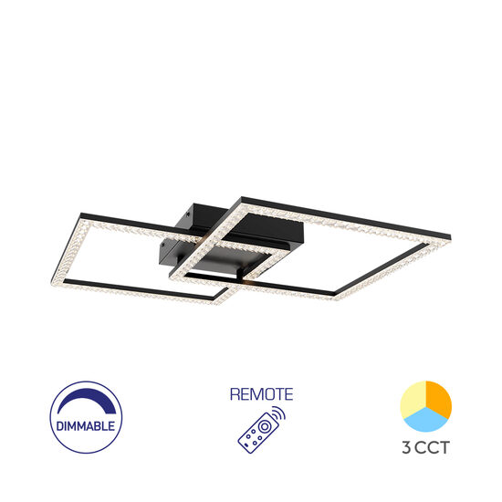 LUSTRA LED 55W CRYSTAL-3IN1-telecomanda-DIM-NEGRU