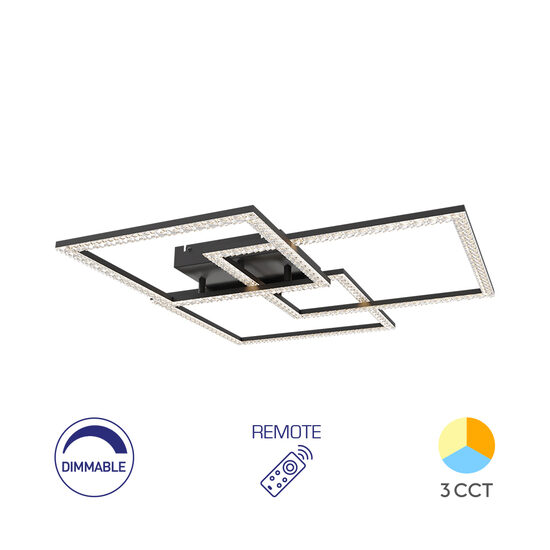 LUSTRA LED 80W CRYSTAL-3IN1-telecomanda-DIM-NEGRU