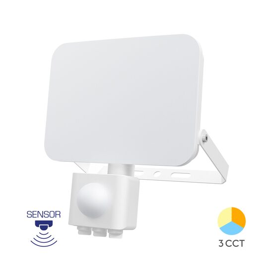 PROIECTOR LED SLIM 30W 3in1 + SENZOR IP54 ALB