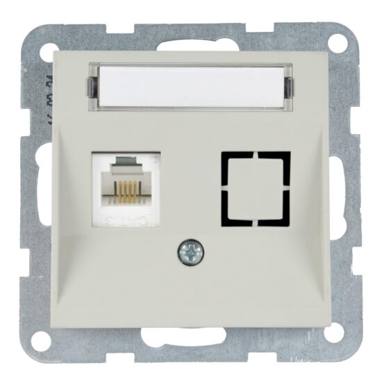 MECANISM PRIZA TELEFON CAT3 cu ETICHETA KARRE PLUS 55 SOFT TOUCH SANDSTONE