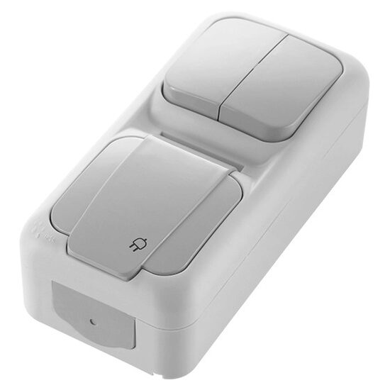 PRIZA SCHUKO + COMUTATOR IP54 GRI PALMIYE VIKO