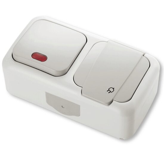 PRIZA SCHUKO+ INTRERUPATOR LED IP54 GRI PALMIYE VIKO