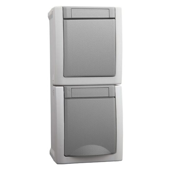 PRIZA SCHUCO+INTRERUPATOR SCARA (FARA SIMBOL) IP54 GRI vertical QC