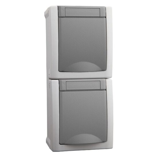 PRIZA SCHUKO DUBLA IP54 PACIFIC PANASONIC GRI QC VERTICAL